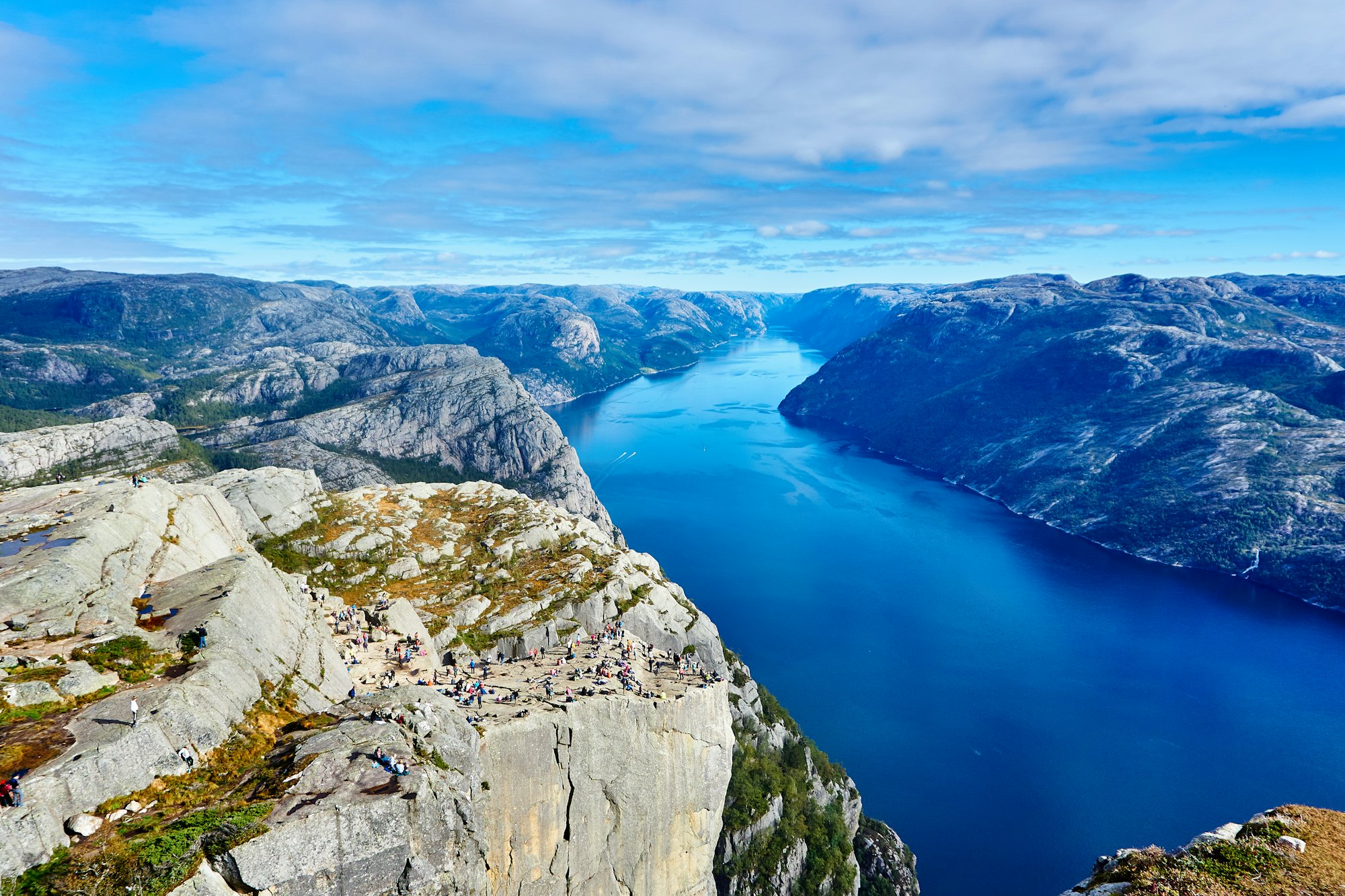 The Lysefjord seen from the Preikestolen cliff on a clear day